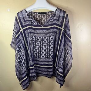 Rose & Olive Women's Purple Paisley V-Neck Tunic Top with‎ Tassels Size Large